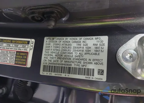 2021 Honda Cr-V Awd Ex-L z USA, uszkodzony, nr VIN 2HKRW2H8XMH609049